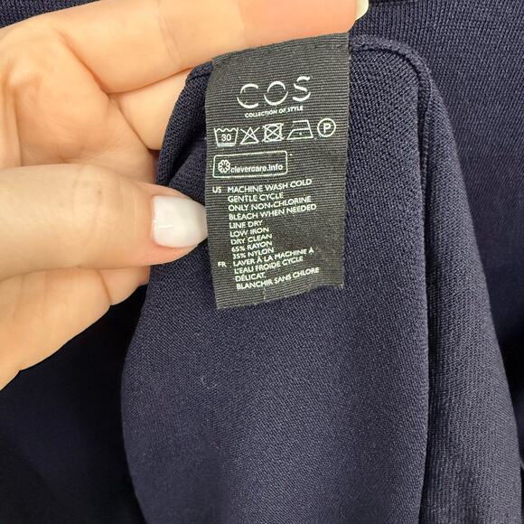 COS Navy Blue Half Flutter Sleeve Knee Length Sheath Dress Medium - Picture 6 of 7